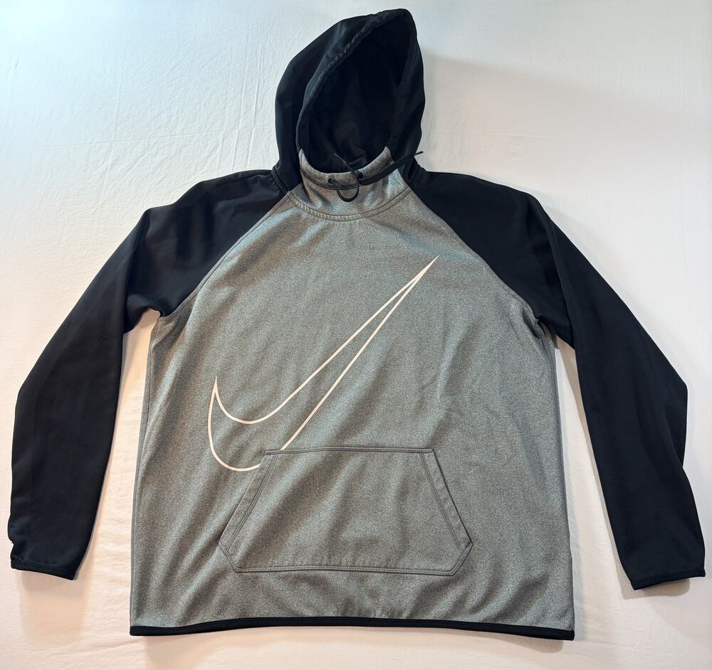 Nike Dri-FIT Hoodie YOUTH XL Gray Black Colorblock Swoosh Thumbholes